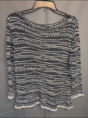 Eileen Fisher Black & White Open-Knit Cowl Sweater